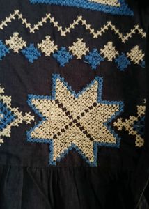 Embroidered Blue Cotton Kurta Top