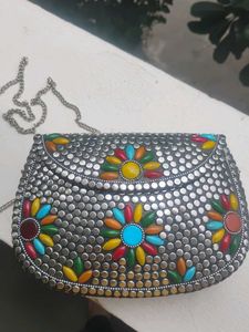 Boho Embellished Clutch with Chain
