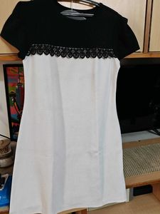 Chic Black & White Lace Trimmed Dress