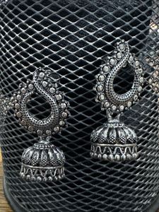 Oxidized Silver Jhumka Earrings