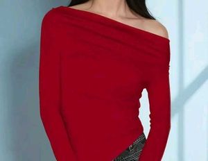 Red Long Sleeve Off Shoulder Top