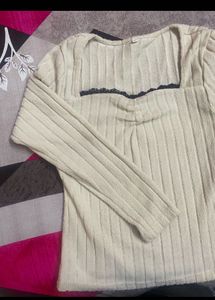 Ribbed Lace Trim Square Neck Top