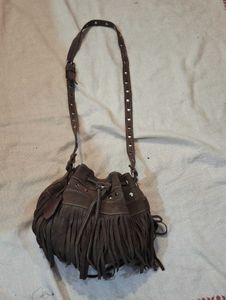 Brown Suede Fringe Hobo Bag