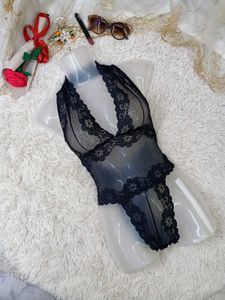 Lace Trimmed Black Bodysuit