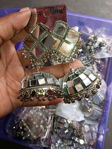 Mirror Jhumka Earrings &amp;Stude 75rupee piece