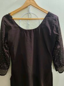 Elegant Brown Handwork Kurta set with Embellishmen