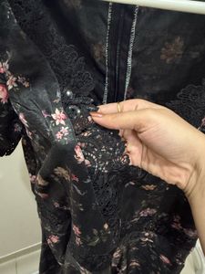 Black floral Floor length Gown