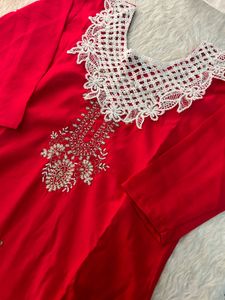 Stunning Red Kurta Set with Intricate Lace