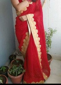 Stunning Red &amp; Gold Embroidered Saree