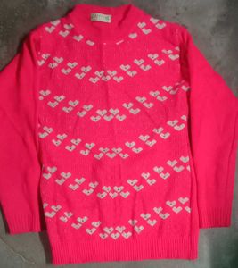 Retro Pink Heart Pattern Sweater
