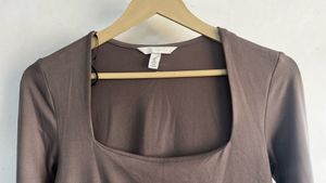 H&amp;M Brown Long Sleeve Square Neck Top
