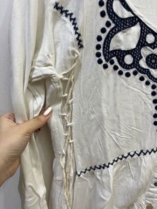 Boho Chic White Kurta with Black Embroidery