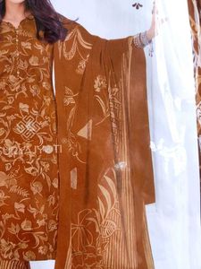 Elegant Brown Printed Kurta Set / stitched