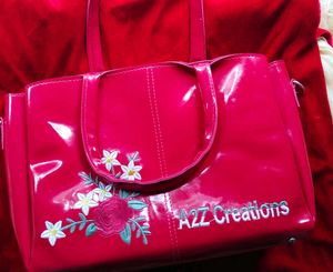 Vibrant Pink Patent Handbag with Floral Embroidery