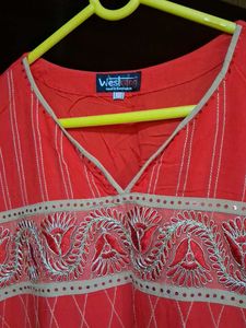 Vibrant Orange Embroidered Kurta