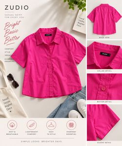 Bright Pink Cropped Button-Up Shirt