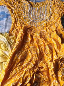 Yellow Bandhani Kurta Set with Dupatta