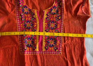 Embroidered Orange Kurta