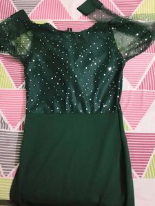 Sparkly Mesh Sleeve V-Neck Dress