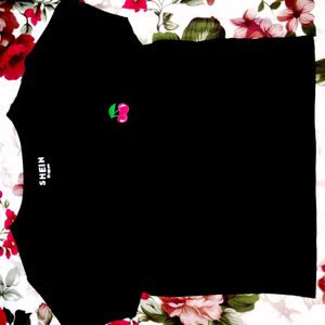 Cute Cherry Embroidered Black T-Shirt