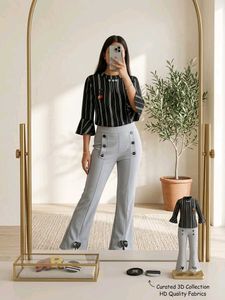 Stylish Striped Top & Flared Pants Set