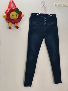 High Waist Dark Blue Skinny Fit Jeans