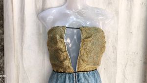 Unique Denim &amp; Burlap Strapless Top