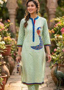 Pure Cotton Embroidered Peacock Kurti