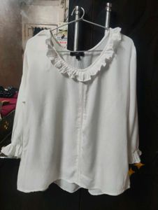 Elegant White Ruffled Neck Top