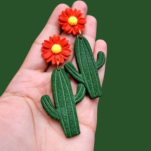 Orange Cactus Flower Dangle Earrings