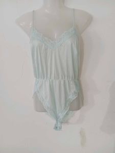 Light Blue Lace Trim Camisole Bodysuit