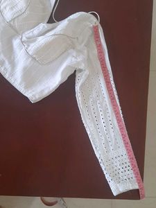 Elegant White Embroidered Hakoba Blouse