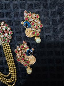 Peacock Design Kundan &amp; Pearl Jewellery Set
