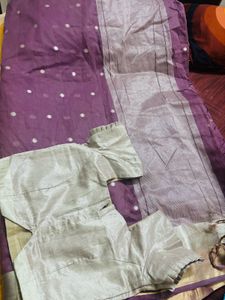 Elegant Purple &amp; Silver Saree with Blouse