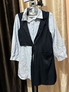 Stylish Two-Tone Shirt Dress with Belt