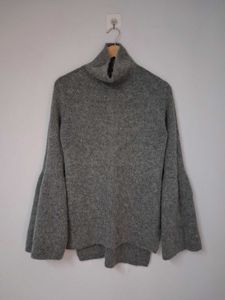 Grey Turtleneck Bell Sleeve Sweater