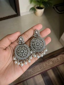 Elegant Silver Pearl Chandelier Earrings