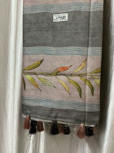 Elegant Grey Saree with Leaf Print