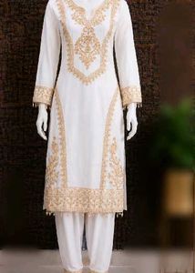 Elegant White & Gold Embroidered Kurta Set