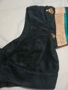 GentlyUsed Elegant Black SilkBlouse withGoldTrim-