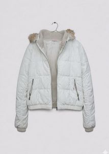 White Puffer Jacket with Faux Fur Hood