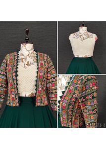 Emerald Green Embroidered Lehenga Choli Set