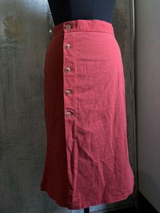 Women's Red Button-Front Midi Skirt