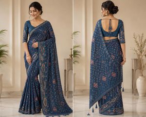 sea green saree with stiched blouse