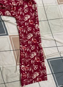Red Floral Print bell shaped full sleeves  Kurta