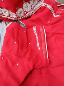 Stunning Reddish Pink Embellished Saree