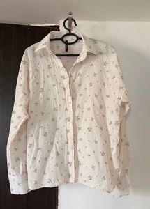 Sheer Floral Print Button-Up Shirt