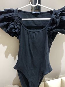 Zara Black Bodysuit with Ruffle Sleeves