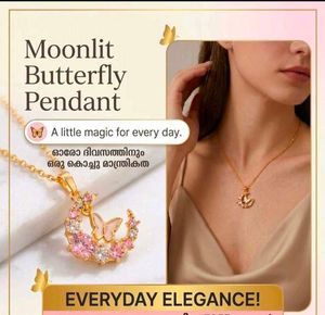 Gold Plated Moon &amp; Butterfly Necklace✨🩷🦋