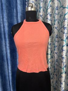 Coral Ribbed Halter Neck Top
